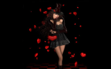 Картинка 3д+графика фантазия+ fantasy шляпа сердце фон девушка