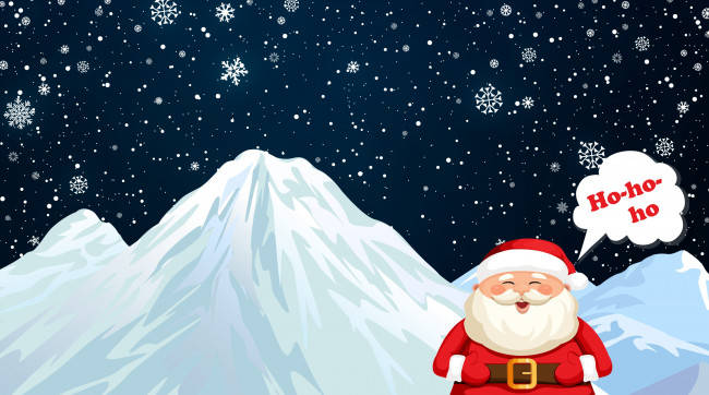 Обои картинки фото праздничные, векторная графика , новый год, снежинки, дедушка, костюм, санта, санта-клаус, дед, клаус, горы, праздник, фон, новый, год, минимализм, снег, рождество
