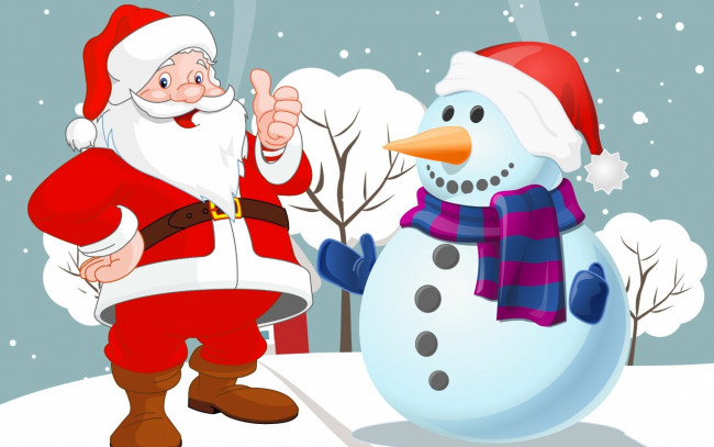 Обои картинки фото праздничные, векторная графика , новый год, рождество, дед, мороз, снеговик, санта, праздник
