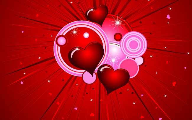 Обои картинки фото векторная графика, сердечки , hearts, сердца, лучи, круги, валентинка, любовь