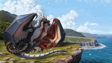 Картинка фэнтези драконы два дракона на берегу