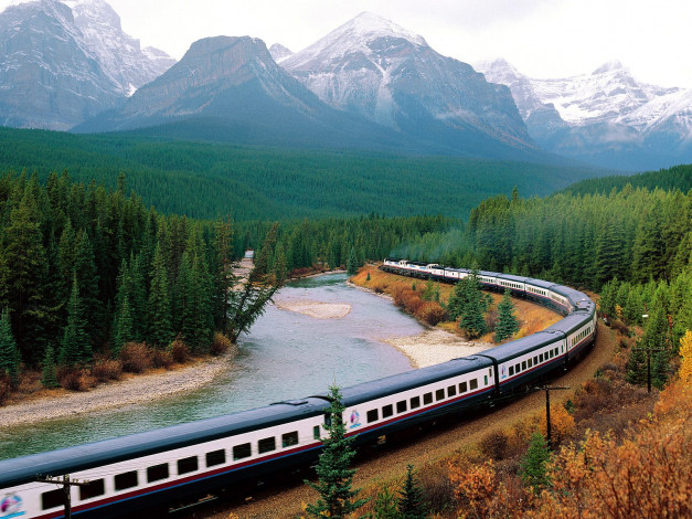 Обои картинки фото sightseeing, by, rail, bow, valley, banff, national, park, canada, техника, поезда