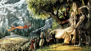 Картинка фэнтези эльфы дерево рать армия лучник войско