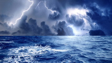 Картинка природа молния +гроза молнии гром гроза тучи пена буря волны вода океан море