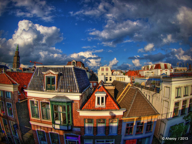 Обои картинки фото groningen,  netherlands, города, - здания,  дома, netherlands, гронинген, облака, здания, нидерланды