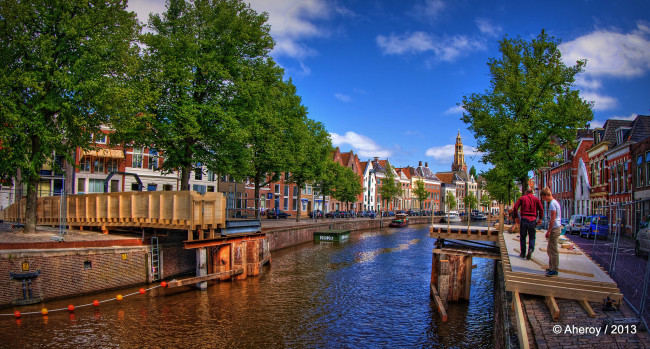 Обои картинки фото groningen,  netherlands, города, - улицы,  площади,  набережные, мост, строительство, netherlands, набережная, река, гронинген, нидерланды
