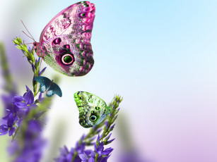 Картинка животные бабочки +мотыльки +моли beauty freshness tender spirit butterfly листья голубые стебли весна свежесть красота spring leaves blue flowers цветы нежное настроение бабочка