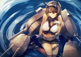 Картинка аниме kantai+collection mutsu kantai collection арт kyouya kancolle взгляд девушка mukuro238 вода