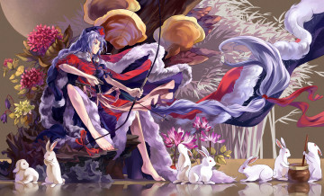 Картинка аниме оружие +техника +технологии дерево стрела цветы лук крест мех кролики абстракция девушка арт