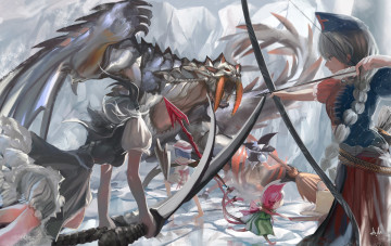 Картинка аниме touhou монстр оружие арт девушки monster hunter
