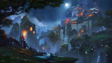 Картинка фэнтези замки zudarts город пара эльфы