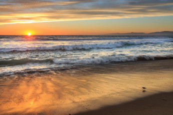 Картинка природа побережье море волны пляж закат