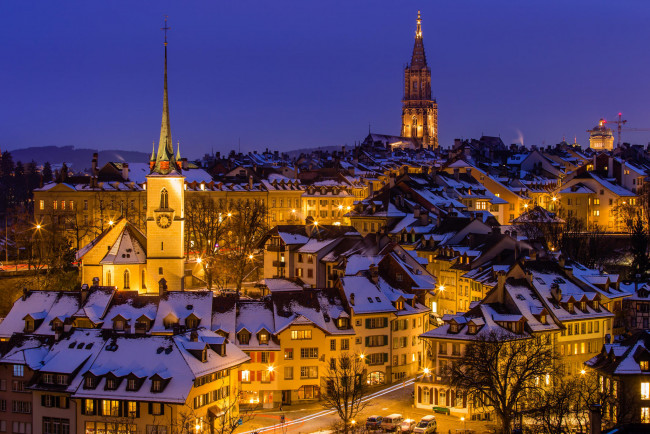 Обои картинки фото города, берн , швейцария, берн, город, ночь