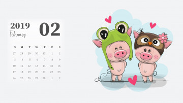 обоя календари, рисованные,  векторная графика, сердце, поросенок, шапка, свинья