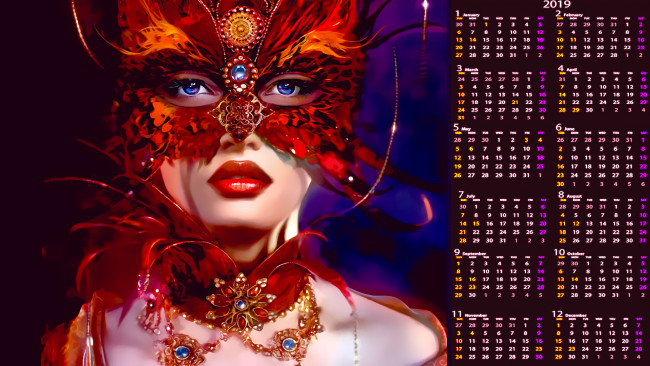 Обои картинки фото календари, фэнтези, украшение, маска, женщина, лицо