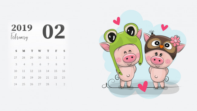 Обои картинки фото календари, рисованные,  векторная графика, сердце, поросенок, шапка, свинья