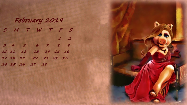 Обои картинки фото календари, рисованные,  векторная графика, поросенок, платье, диван, свинья