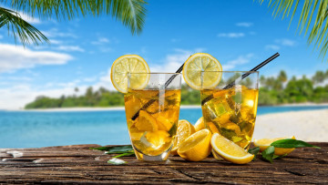 обоя еда, напитки,  коктейль, тропический, коктейль, лимоны