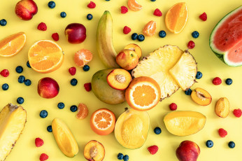 Картинка еда фрукты +ягоды апельсин арбуз ананас манго ягоды