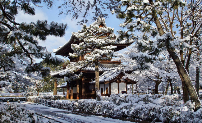Обои картинки фото города, - буддийские и другие храмы, храм, снег, зима, парк