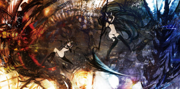 Картинка аниме ангелы +демоны наушники хвост рога демон duca девушки абстракция оружие коса