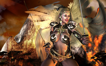 Картинка 3д+графика эльфы+ elves ангел перя оружие фон взгляд эльфийка
