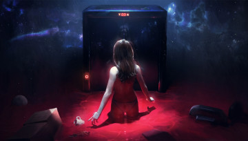 Картинка фэнтези девушки обнаженная лифт космос by wojtekfus красный кровь голая девушка ужас horror art арт рисунок sci-fi фантастика surreal сюрреализм