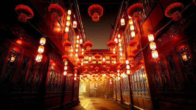 Обои картинки фото города, - огни ночного города, Чэнду, китай, сычуань, jinli, old, street, дома, улица, огни, фонари