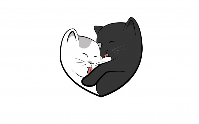 Обои картинки фото кошки, рисованное, минимализм, cats, коты, белый, черный