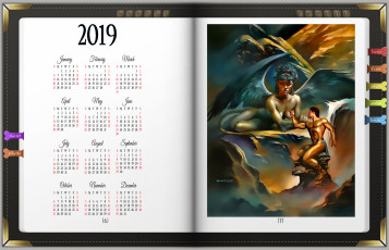 обоя календари, фэнтези, крылья, мужчина, книга