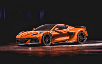 Картинка автомобили corvette 2022 chevrolet 4k вид спереди оранжевый спортивное купе суперкар американские спорткары chevy