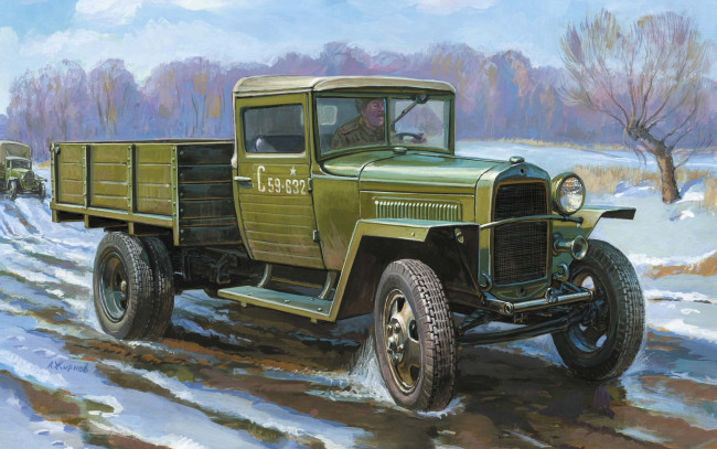 Обои картинки фото рисованное, авто, мото, грузовик, зима, грязь