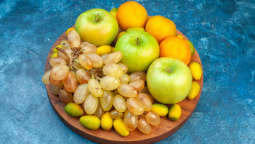 Картинка еда фрукты +ягоды кумкват виноград яблоки мандарины