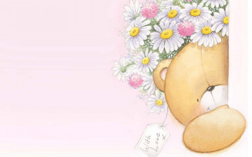Картинка рисованное мишки+тэдди мишка цветы букет