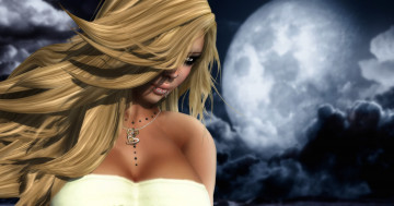 Картинка 3д графика portraits портрет волосы блондинка пирсинг луна