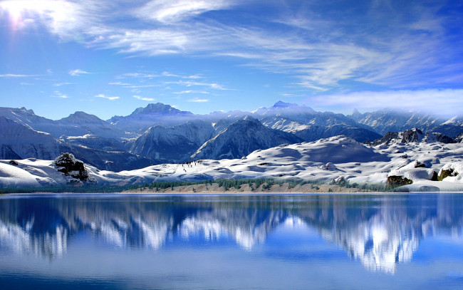 Обои картинки фото природа, реки, озера, горы, озеро, снега, вершины
