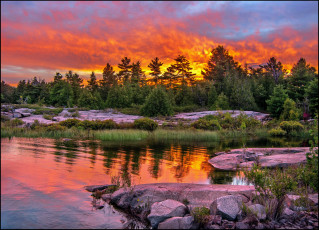 Картинка природа восходы закаты заря камни лес
