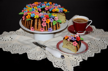 Картинка еда пирожные +кексы +печенье кофе торт глазурь шоколад цветы