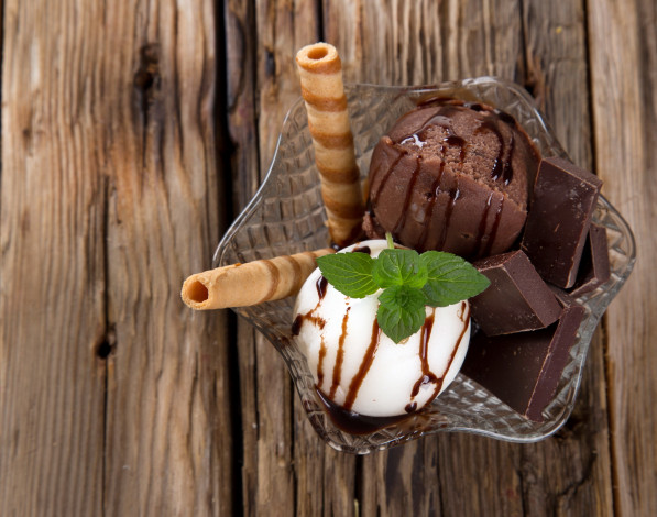Обои картинки фото еда, мороженое,  десерты, шоколад, мята