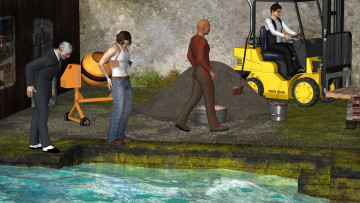 Картинка 3д+графика люди+ people девушка взгляд фон мужчины бассейн трактор