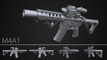 Картинка 3д+графика моделирование+ modeling штурмовая винтовка m4a1 дизайн