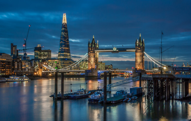 Обои картинки фото london, города, лондон , великобритания, огни, мост, ночь