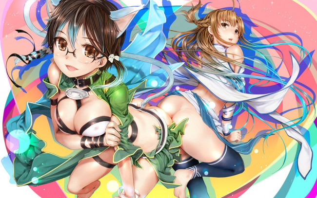 Обои картинки фото аниме, sword art online, shino, asada, asian, thigh, busty, oppai, sword, art, online, sao, light, novel, japanse, yuuki, asuna