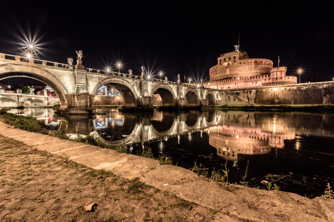 Обои картинки фото lungotevere tor di nona,  rome, города, рим,  ватикан , италия, огни, ночь