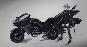 Картинка аниме оружие +техника +технологии девушка мотоцикл