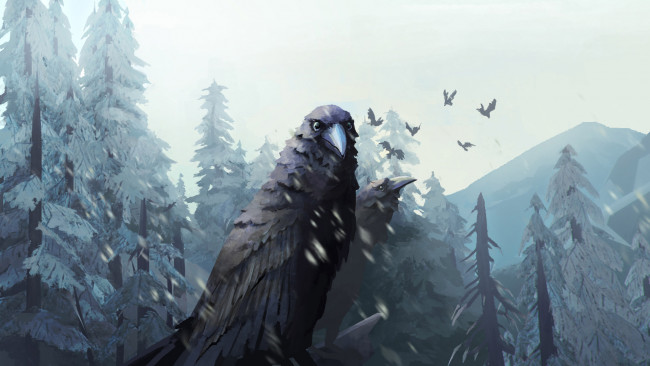 Обои картинки фото видео игры, the long dark, вороны, птицы, лес, горы
