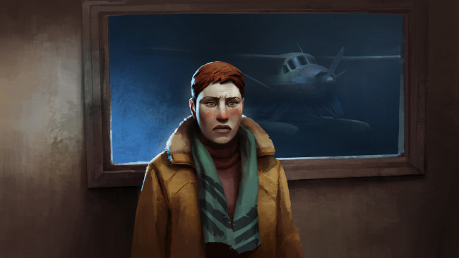 Обои картинки фото видео игры, the long dark, женщина, окно, самолет, шарф, астрид, гринвуд