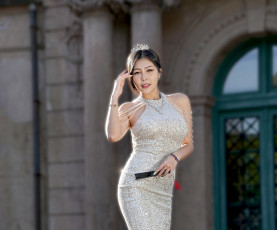 Картинка девушки -+азиатки азиатка нарядное платье веер