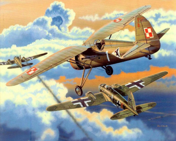 Обои картинки фото pzl, 1c, 09, 1939, kapit, opulski, авиация, 3д, рисованые, graphic