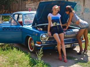 Картинка автомобили авто девушками девушки газ волга такси